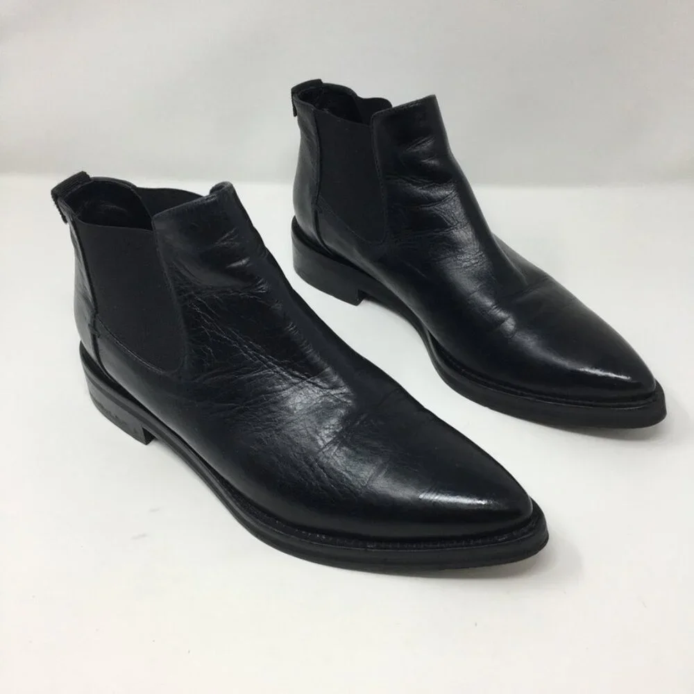 McQ by Alexander McQueen Ankle Boots Womens 38 Black Leather Slip On Stretch